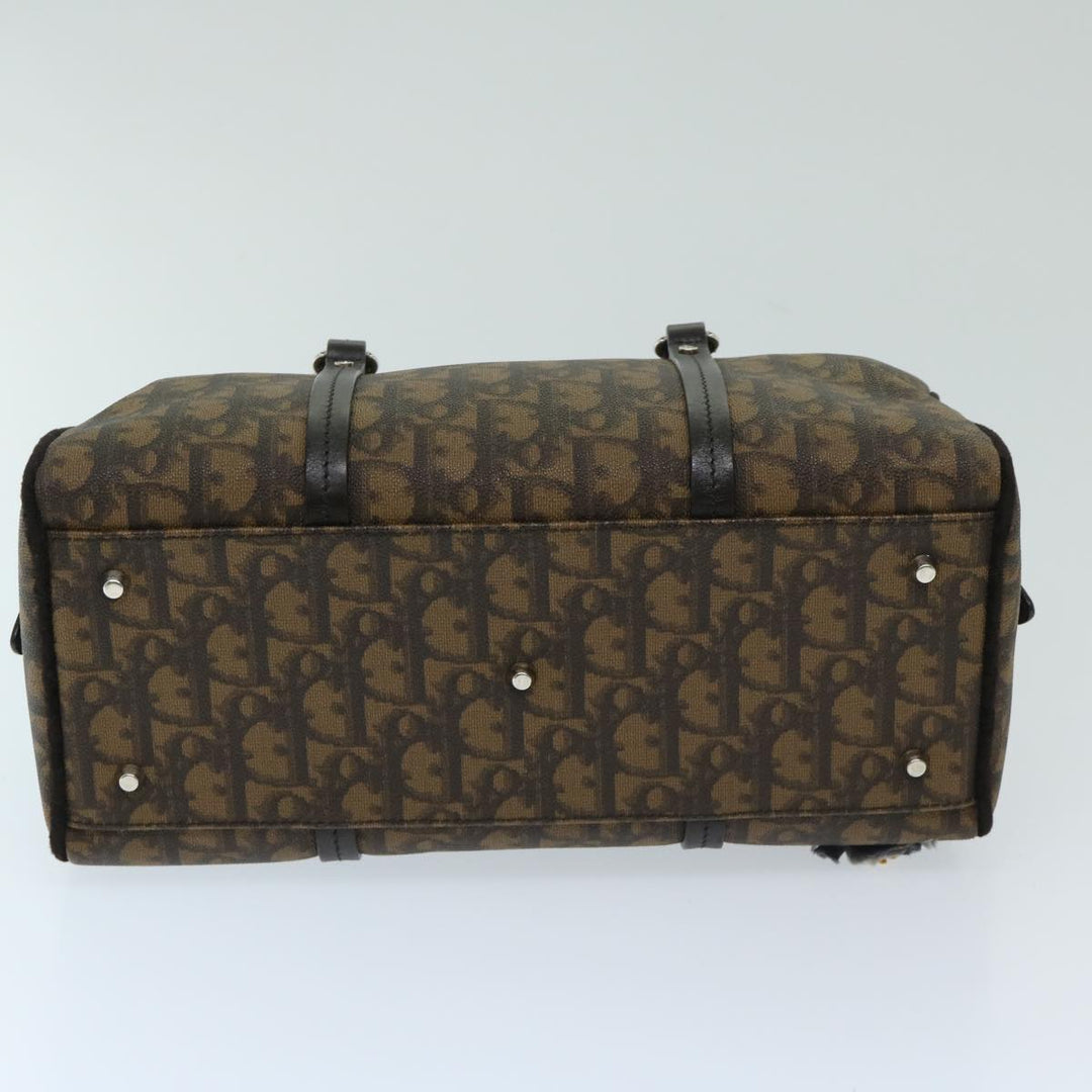 CHRISTIAN Top quality Dior Trotter Canvas Chain Hand Bag PVC Brown Auth am5959