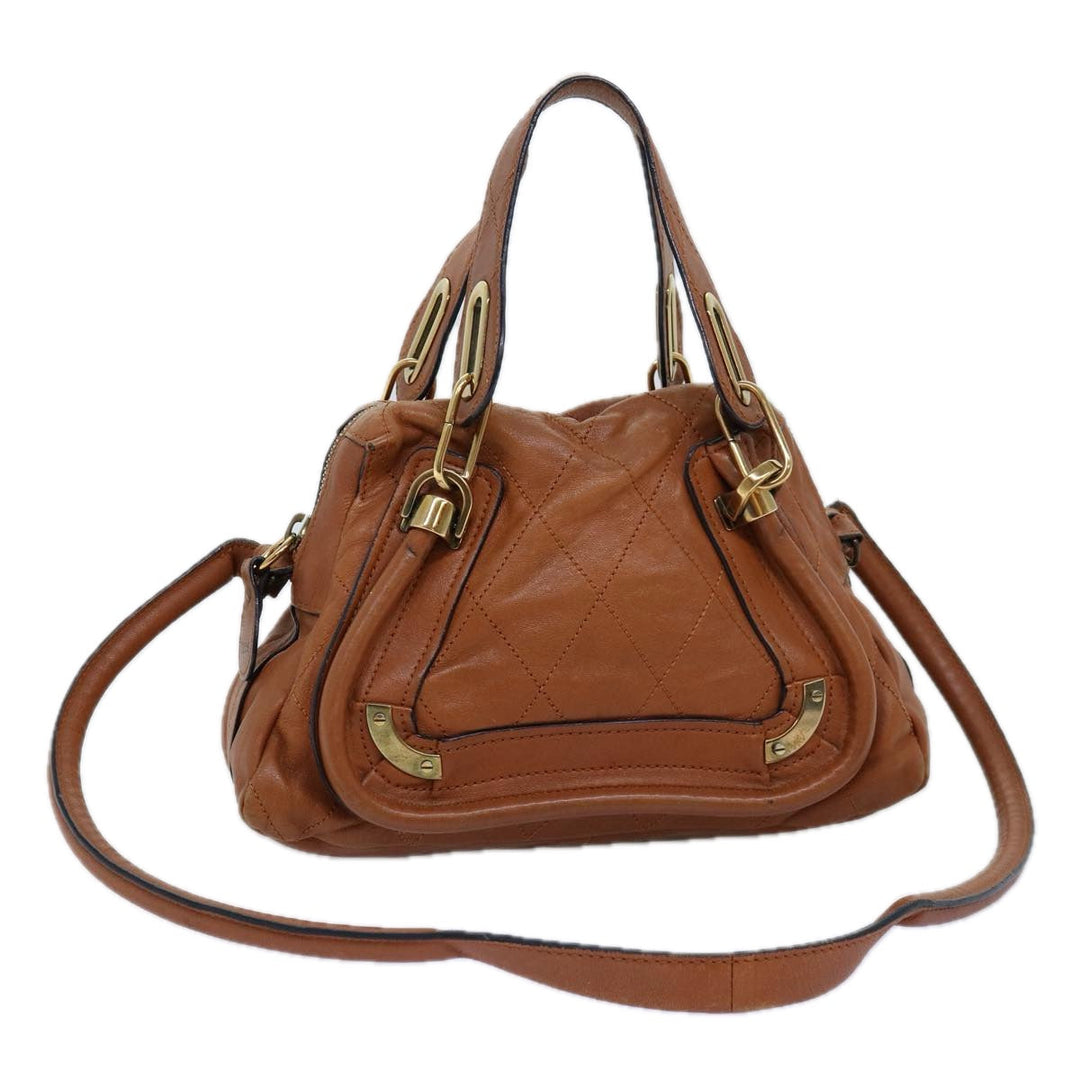 Chloe Paraty Hand Bag Leather 2way Brown am6238