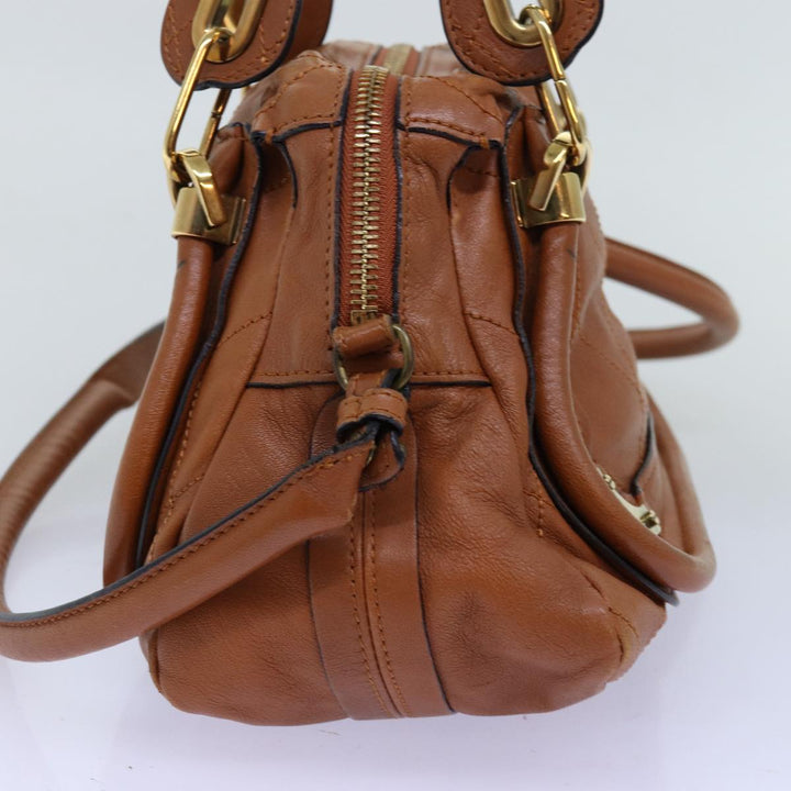 Chloe Paraty Hand Bag Leather 2way Brown am6238
