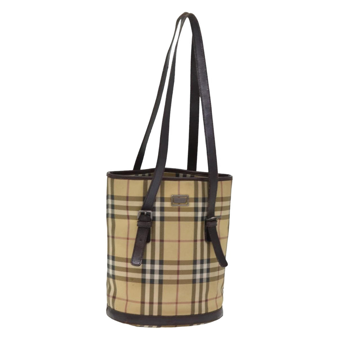 Burberry Nova Check Shoulder Bag Coated Canvas Beige Auth am6355