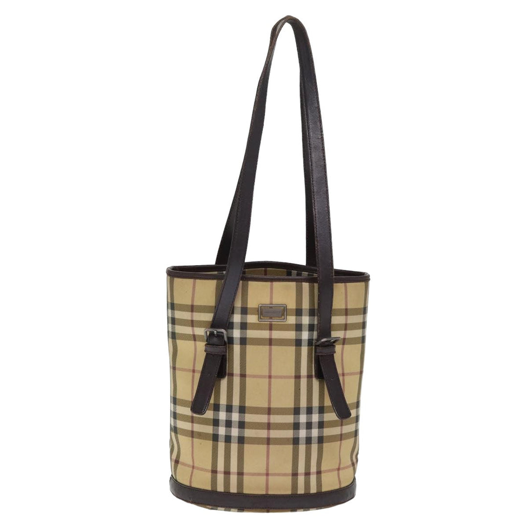 Burberry Nova Check Shoulder Bag Coated Canvas Beige Auth am6355
