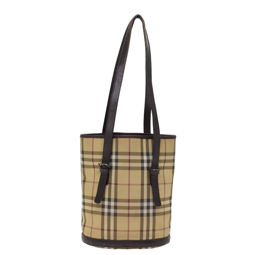 Burberry Nova Check Shoulder Bag Coated Canvas Beige Auth am6355