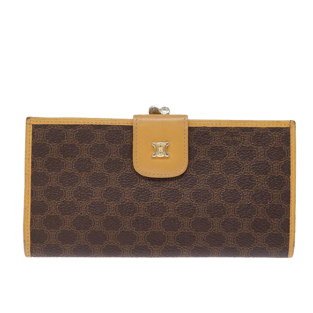 Celine Macadam Canvas Long Wallet PVC Brown Auth am6379