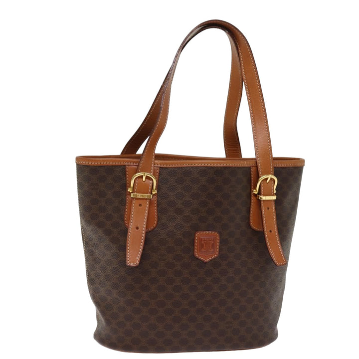 Celine Macadam Canvas Tote Bag PVC Leather Brown Auth am6400