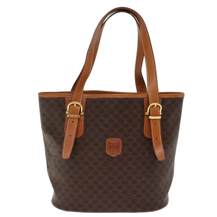 Celine Macadam Canvas Tote Bag PVC Leather Brown Auth am6400