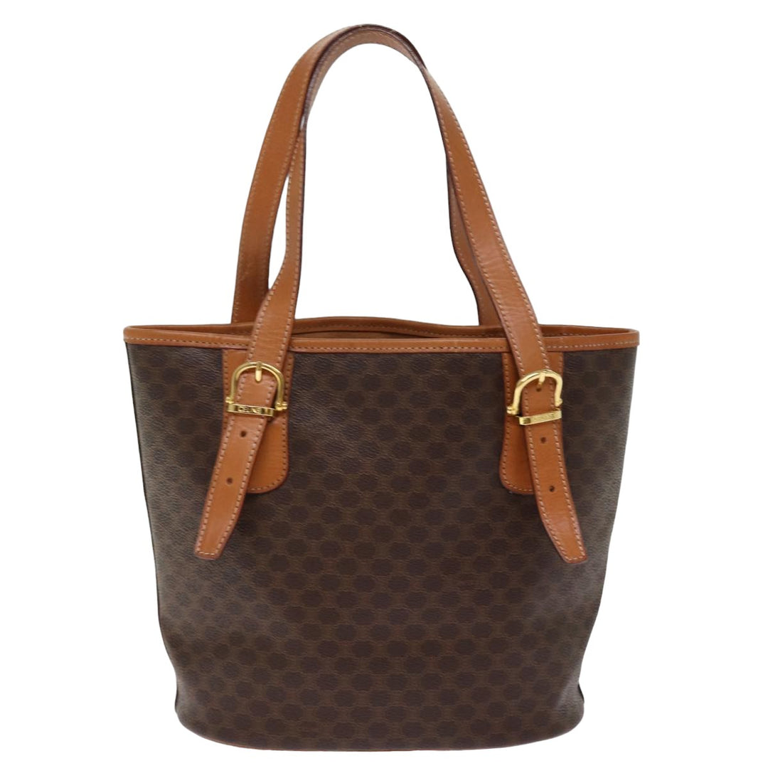 Celine Macadam Canvas Tote Bag PVC Leather Brown Auth am6400