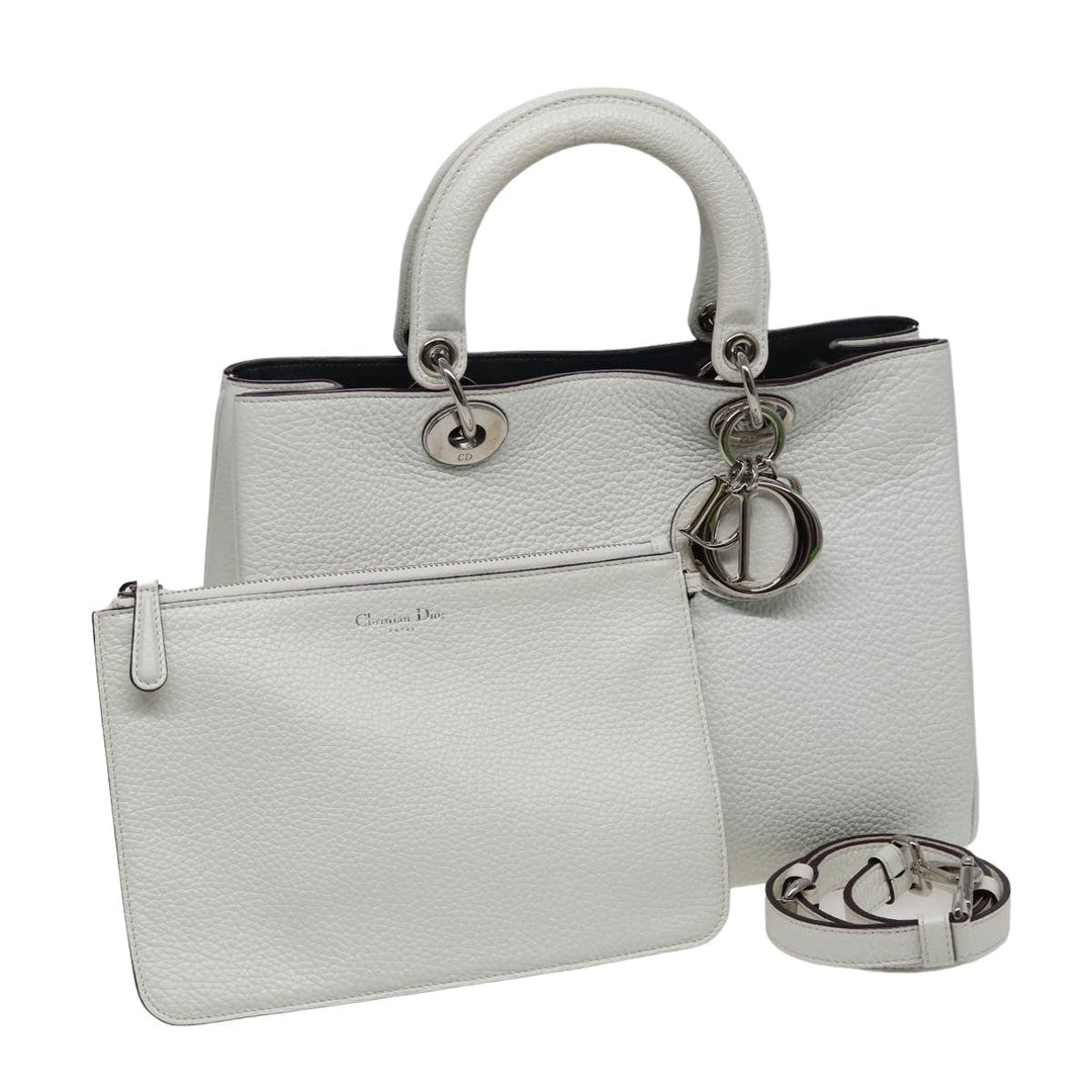 CHRISTIAN Top quality Dior Top quality Diorissimo Hand Bag Leather 2way White Auth am6412A