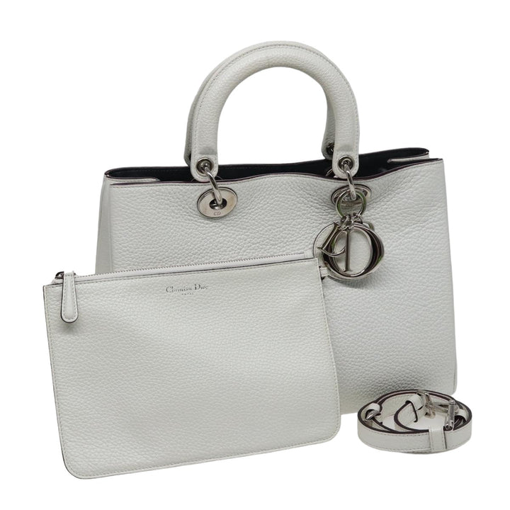 CHRISTIAN Top quality Dior Top quality Diorissimo Hand Bag Leather 2way White Auth am6412A