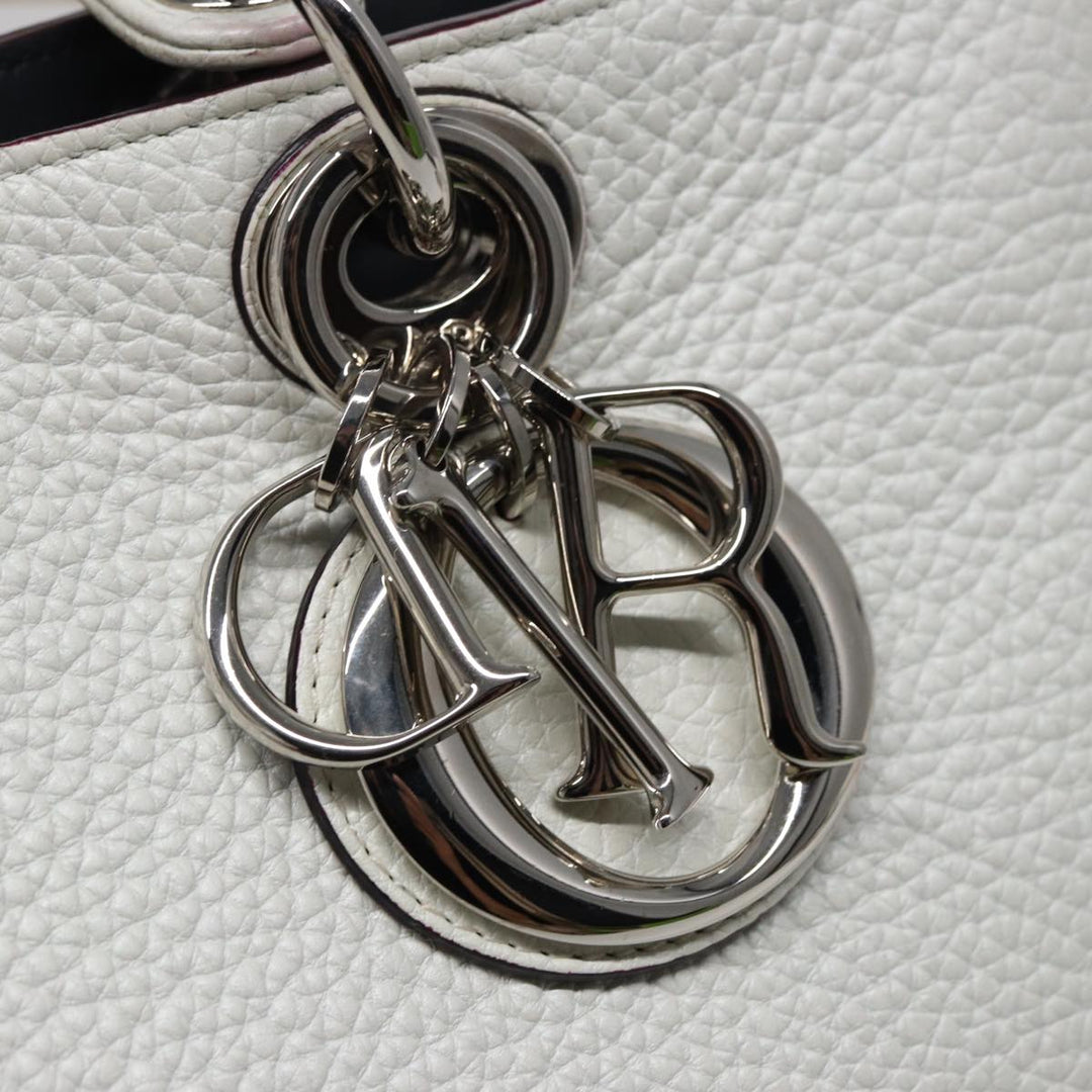 CHRISTIAN Top quality Dior Top quality Diorissimo Hand Bag Leather 2way White Auth am6412A