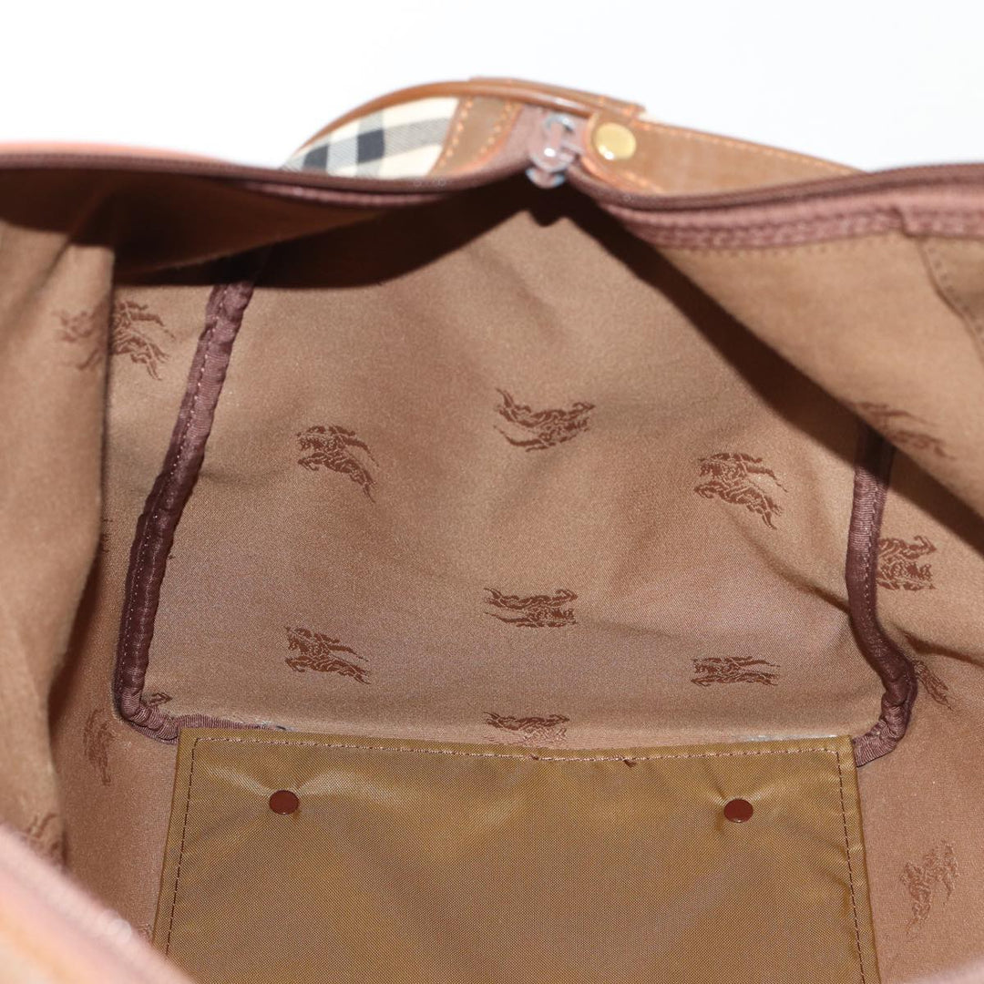 BurberrySs Nova Check Boston Bag Canvas Beige Auth am6446