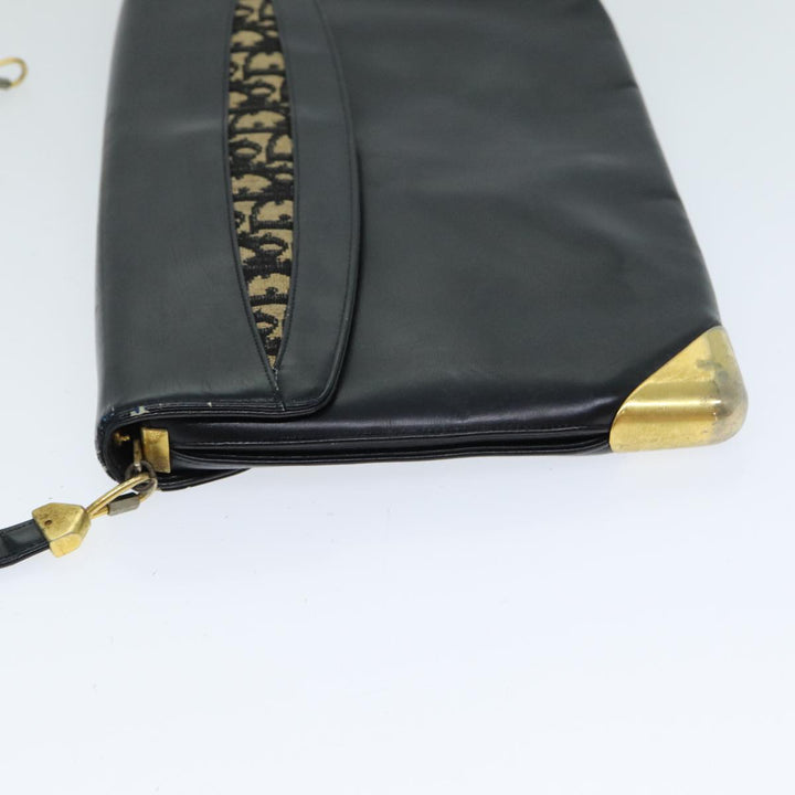 CHRISTIAN Top quality Dior Trotter Canvas Shoulder Bag Leather Navy Black Auth am6449