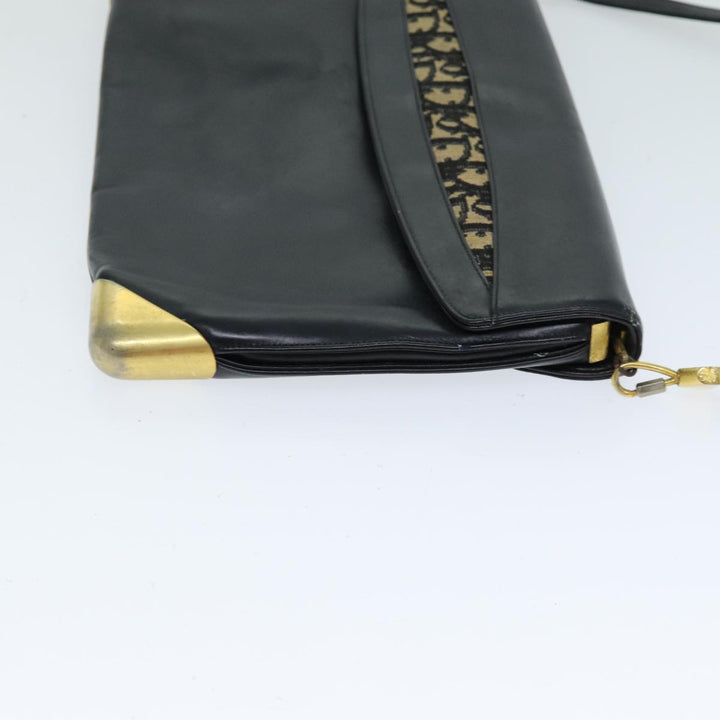 CHRISTIAN Top quality Dior Trotter Canvas Shoulder Bag Leather Navy Black Auth am6449