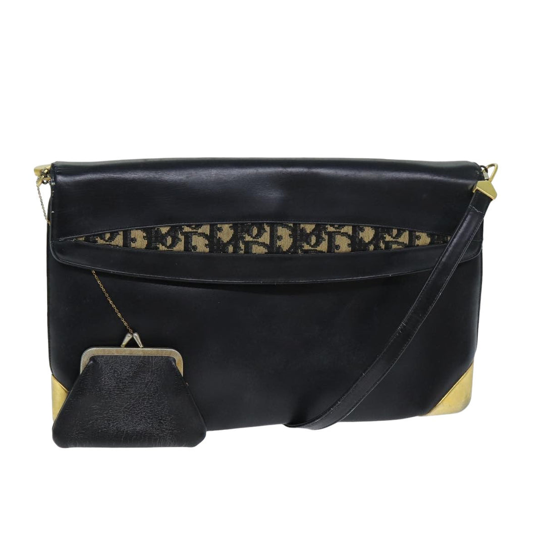 CHRISTIAN Top quality Dior Trotter Canvas Shoulder Bag Leather Navy Black Auth am6449