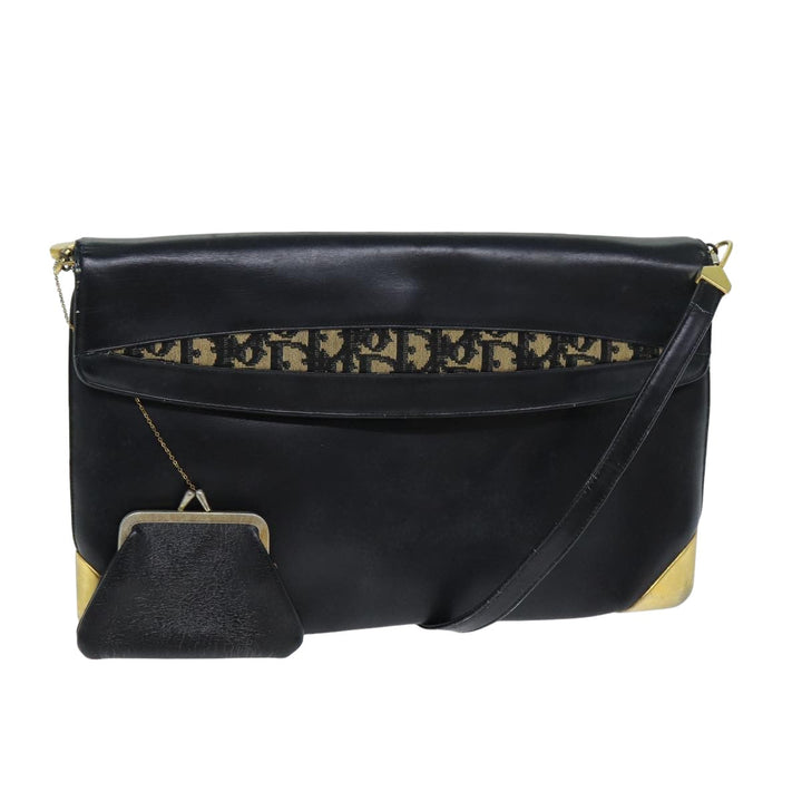 CHRISTIAN Top quality Dior Trotter Canvas Shoulder Bag Leather Navy Black Auth am6449