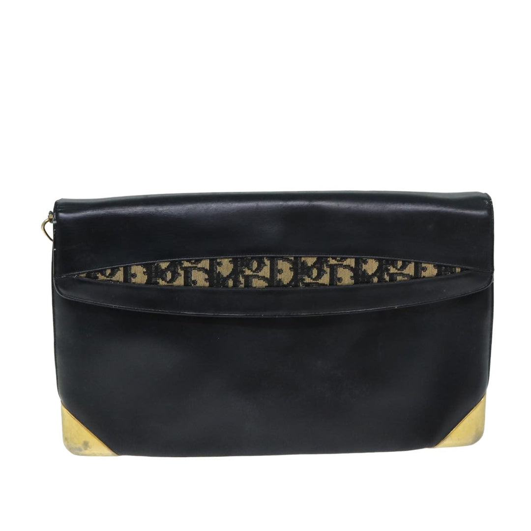 CHRISTIAN Top quality Dior Trotter Canvas Shoulder Bag Leather Navy Black Auth am6449