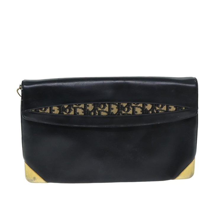 CHRISTIAN Top quality Dior Trotter Canvas Shoulder Bag Leather Navy Black Auth am6449