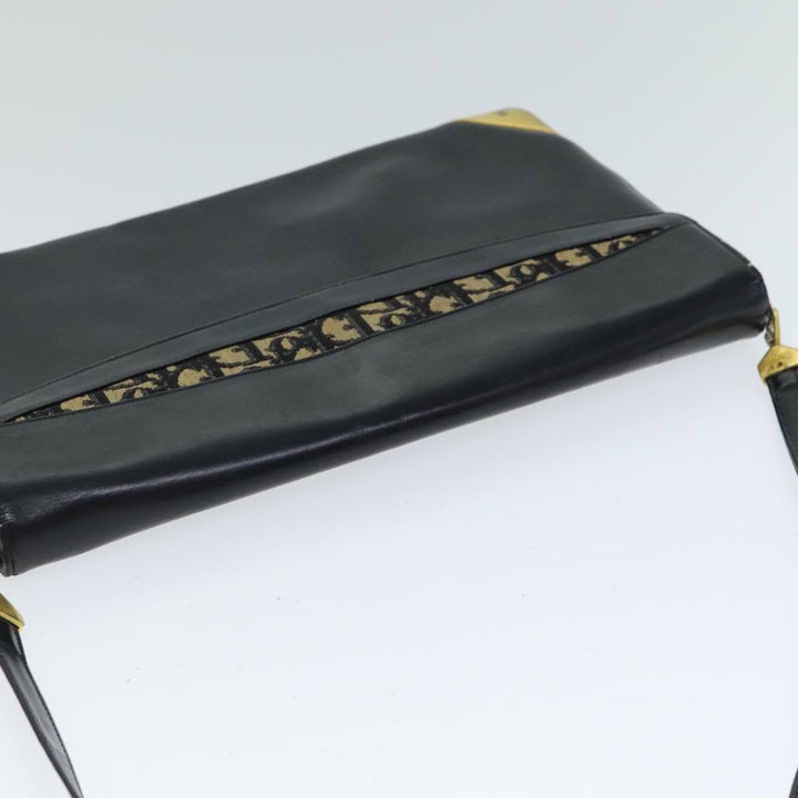 CHRISTIAN Top quality Dior Trotter Canvas Shoulder Bag Leather Navy Black Auth am6449