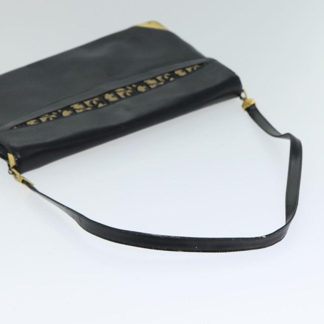 CHRISTIAN Top quality Dior Trotter Canvas Shoulder Bag Leather Navy Black Auth am6449