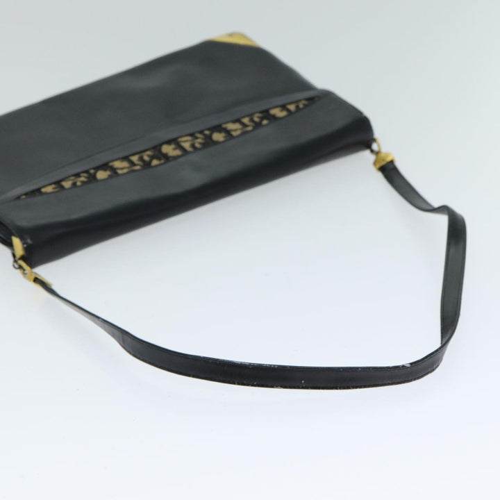 CHRISTIAN Top quality Dior Trotter Canvas Shoulder Bag Leather Navy Black Auth am6449