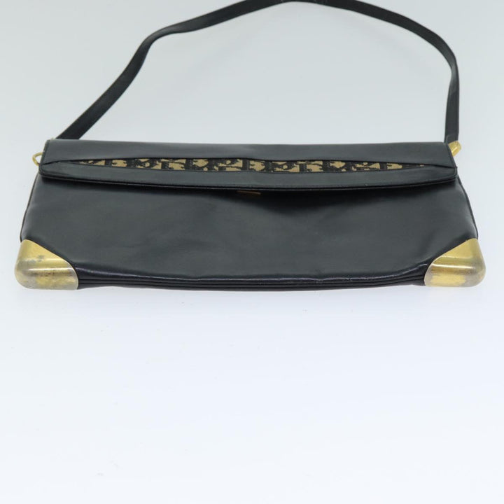 CHRISTIAN Top quality Dior Trotter Canvas Shoulder Bag Leather Navy Black Auth am6449