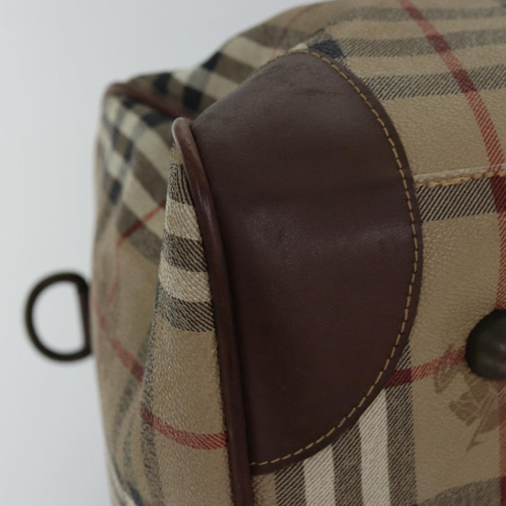 BurberrySs Nova Check Boston Bag PVC Leather Beige Brown Auth am6514