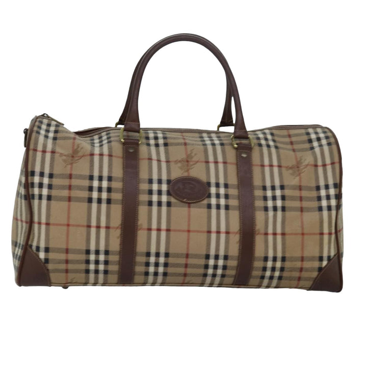 BurberrySs Nova Check Boston Bag PVC Leather Beige Brown Auth am6514