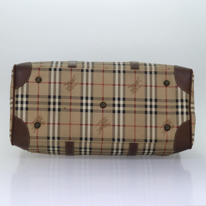 BurberrySs Nova Check Boston Bag PVC Leather Beige Brown Auth am6514