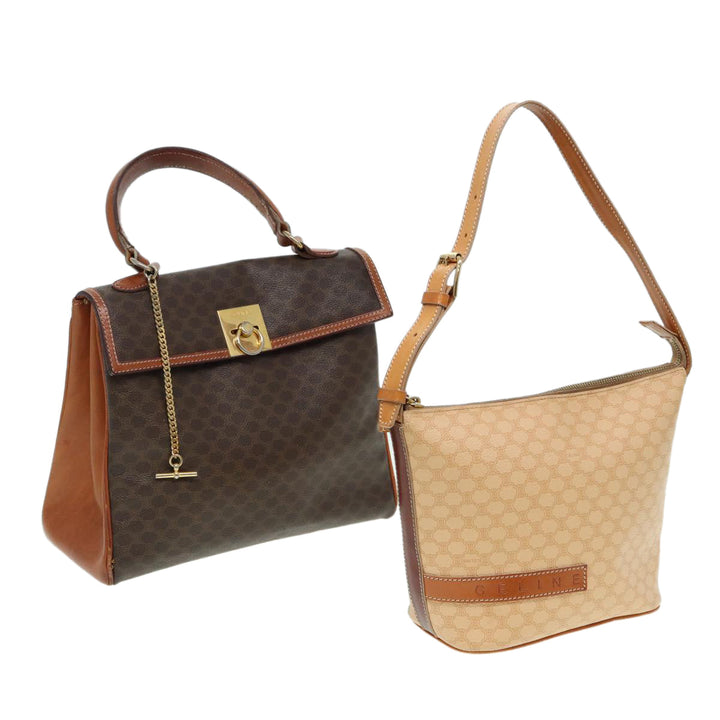 Celine Macadam Canvas Shoulder Bag PVC Leather 2Set Beige Brown Auth am6537