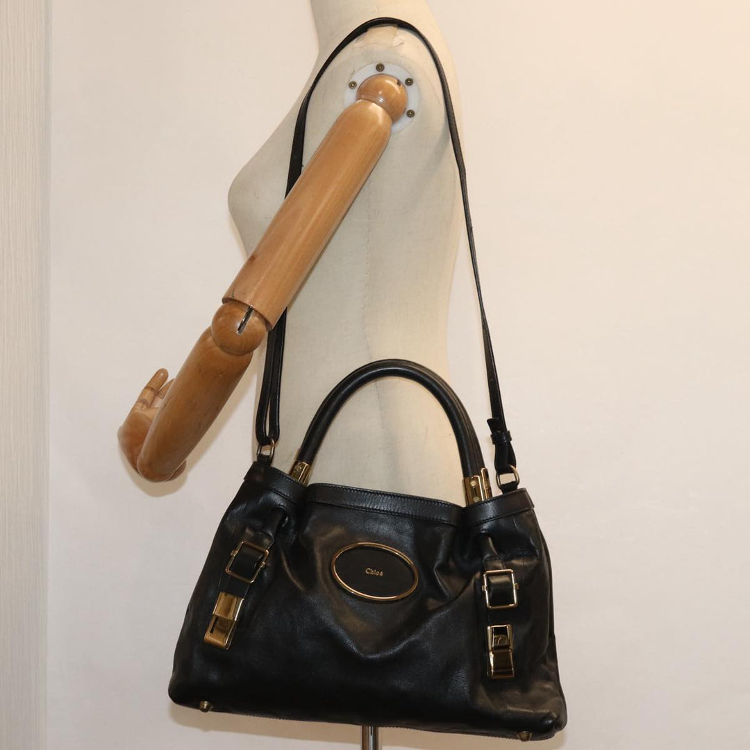 Chloe Victoria Hand Bag Leather 2way Black am6565