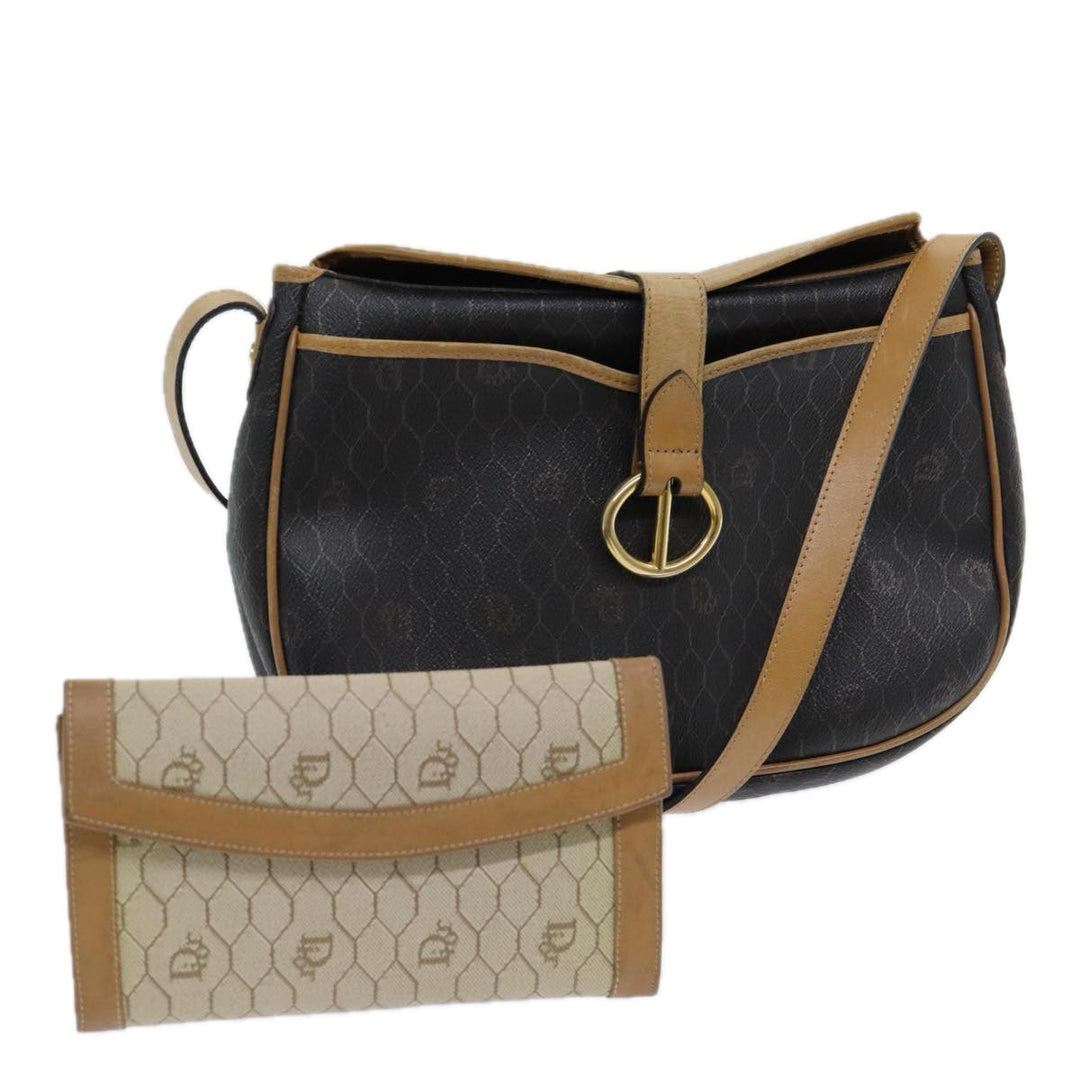 CHRISTIAN Top quality Dior Honeycomb Canvas Wallet Shoulder Bag PVC 2Set Black Auth am6661