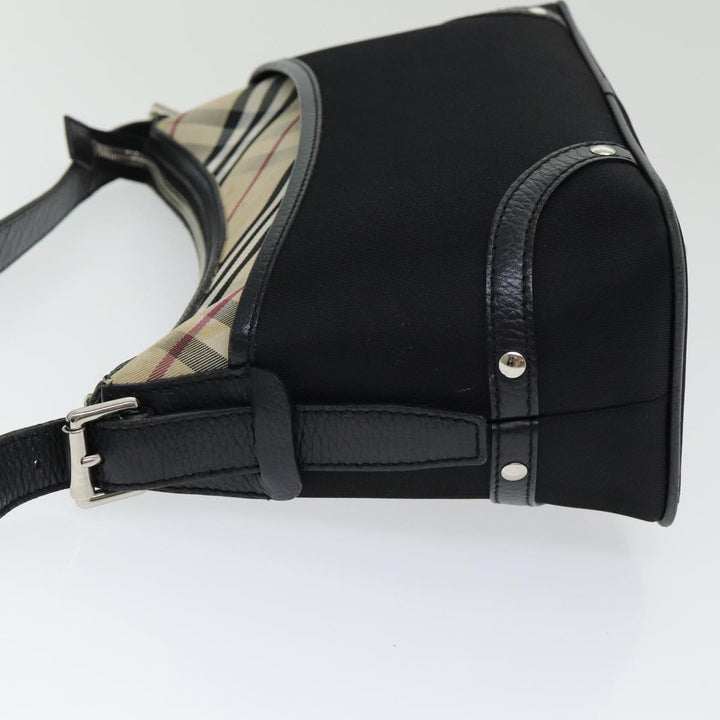 Burberry Nova Check Shoulder Bag Nylon Black Beige Auth am6696