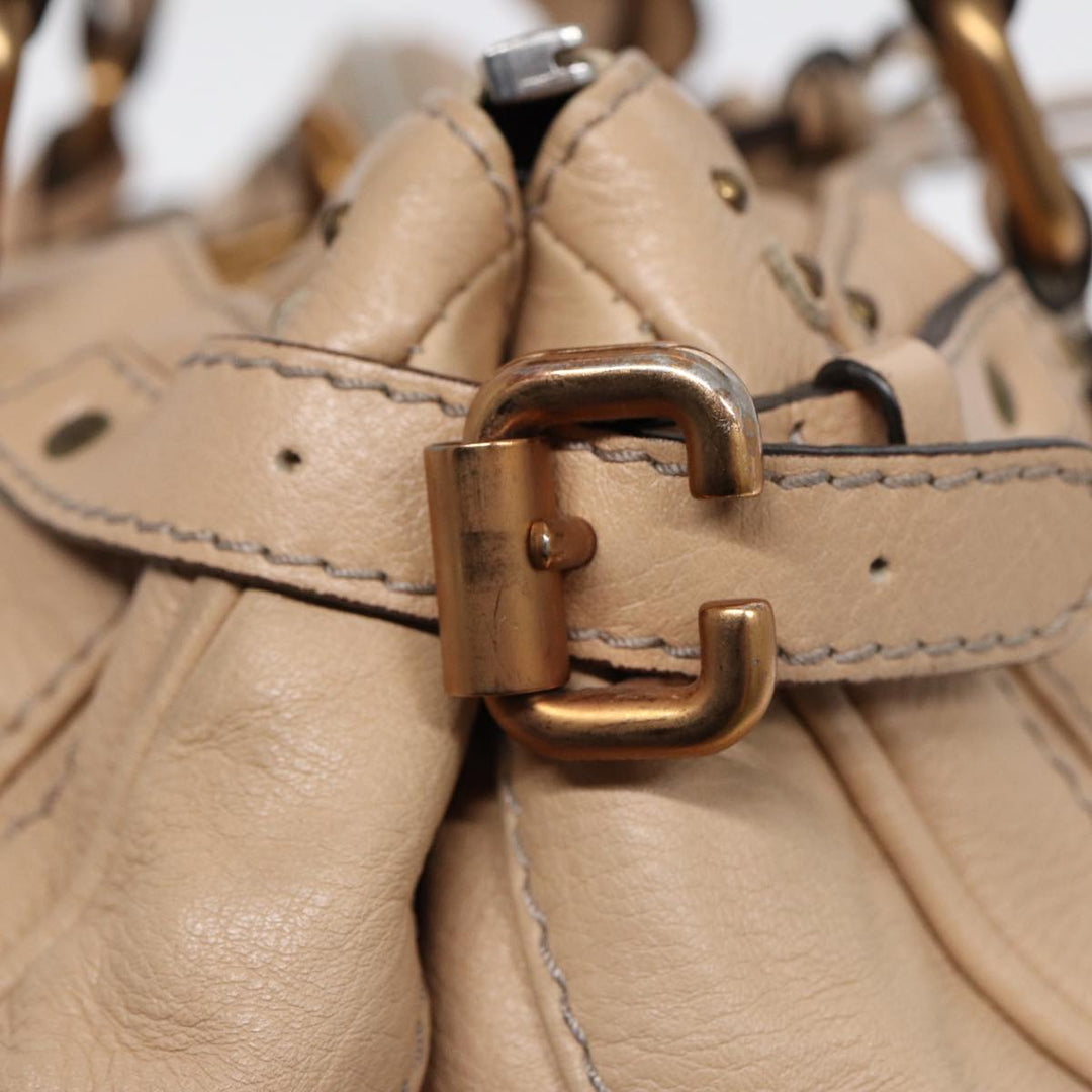 Chloe Paddington Hand Bag Leather Beige Gold Silver am6781