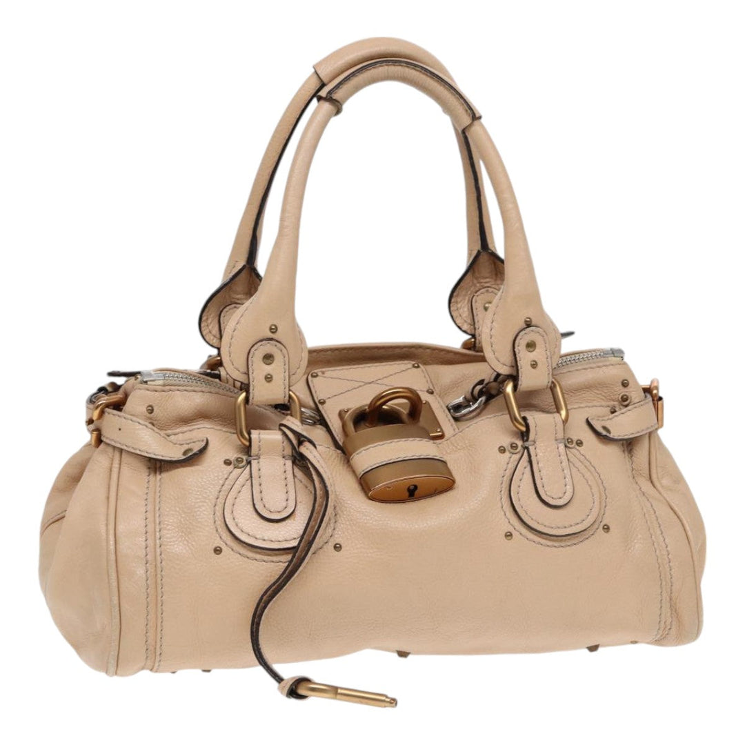 Chloe Paddington Hand Bag Leather Beige Gold Silver am6781