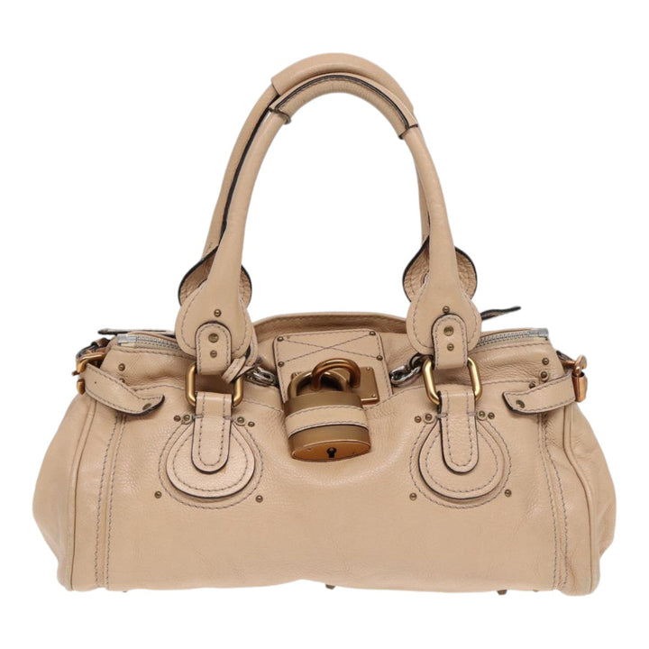 Chloe Paddington Hand Bag Leather Beige Gold Silver am6781
