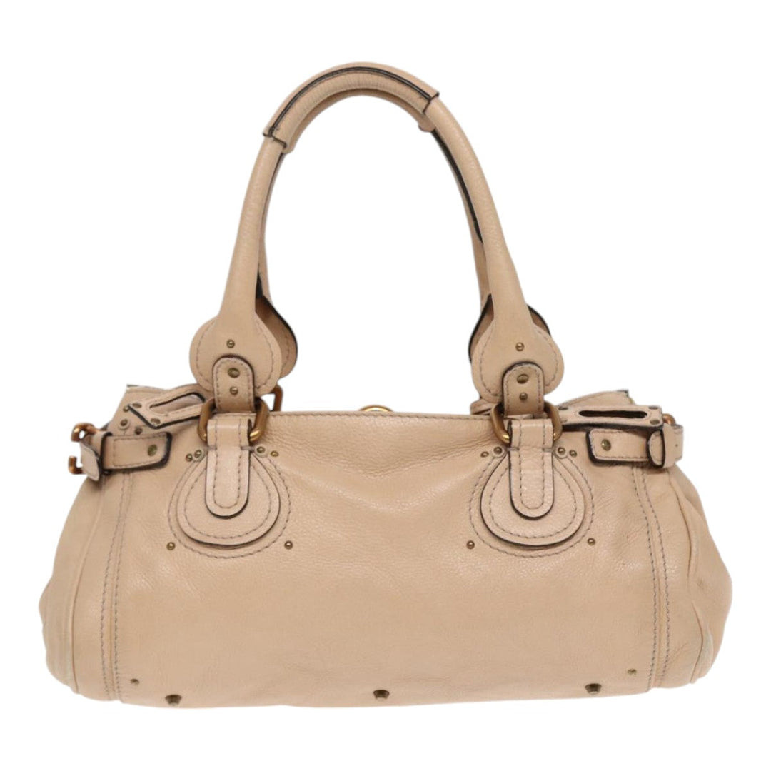 Chloe Paddington Hand Bag Leather Beige Gold Silver am6781