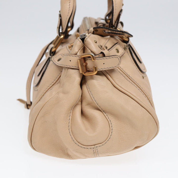 Chloe Paddington Hand Bag Leather Beige Gold Silver am6781