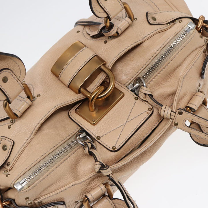 Chloe Paddington Hand Bag Leather Beige Gold Silver am6781