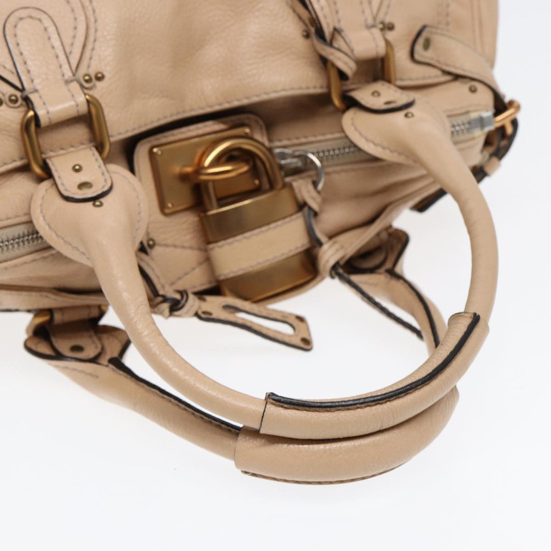 Chloe Paddington Hand Bag Leather Beige Gold Silver am6781