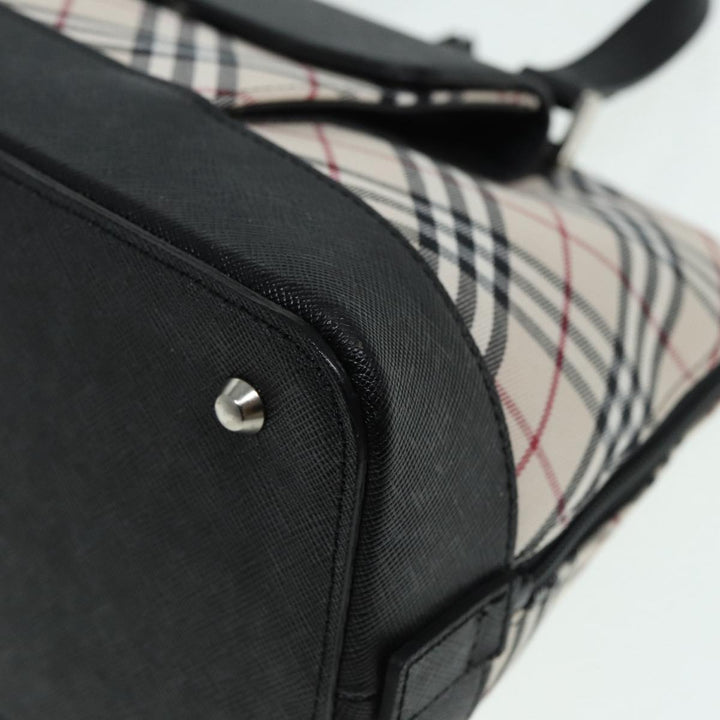 Burberry Nova Check Hand Bag Canvas Leather Beige Black Silver Auth am6793