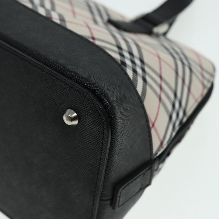 Burberry Nova Check Hand Bag Canvas Leather Beige Black Silver Auth am6793