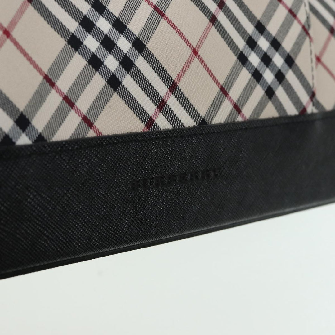 Burberry Nova Check Hand Bag Canvas Leather Beige Black Silver Auth am6793