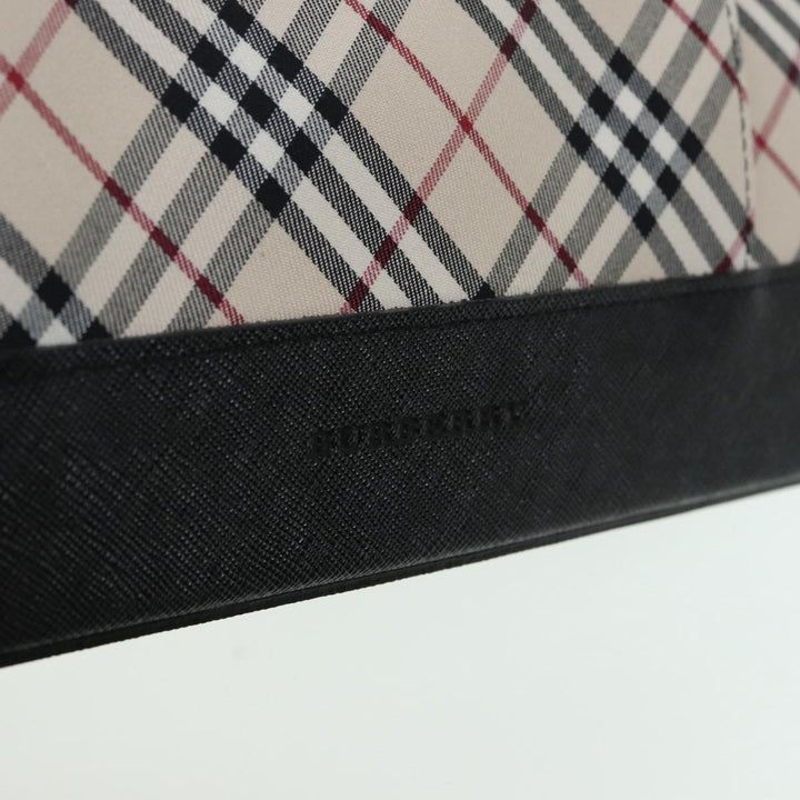 Burberry Nova Check Hand Bag Canvas Leather Beige Black Silver Auth am6793