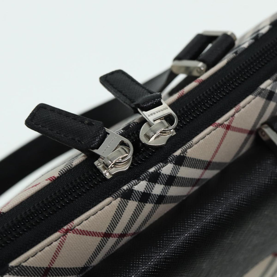 Burberry Nova Check Hand Bag Canvas Leather Beige Black Silver Auth am6793