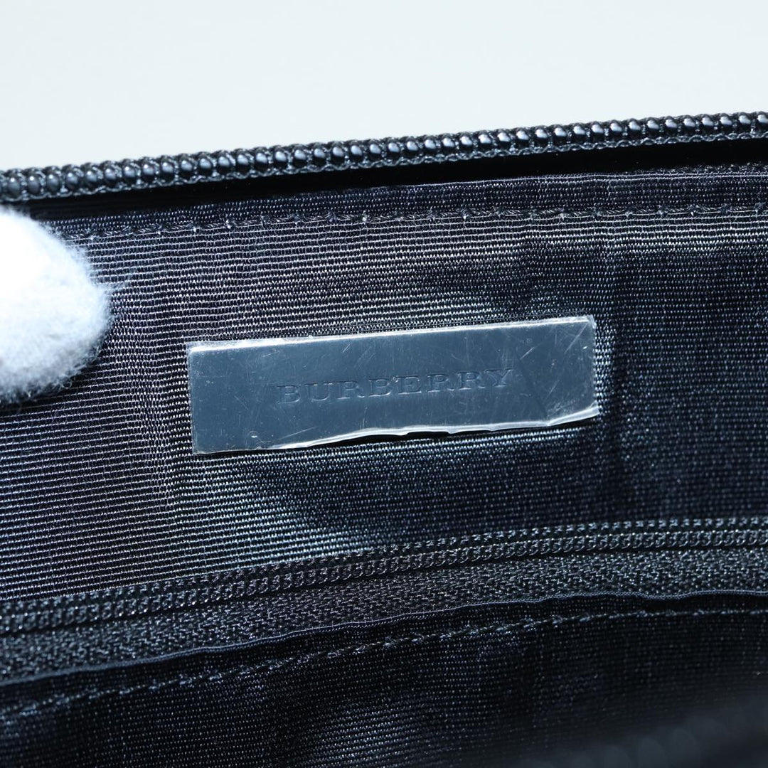 Burberry Nova Check Hand Bag Canvas Leather Beige Black Silver Auth am6793