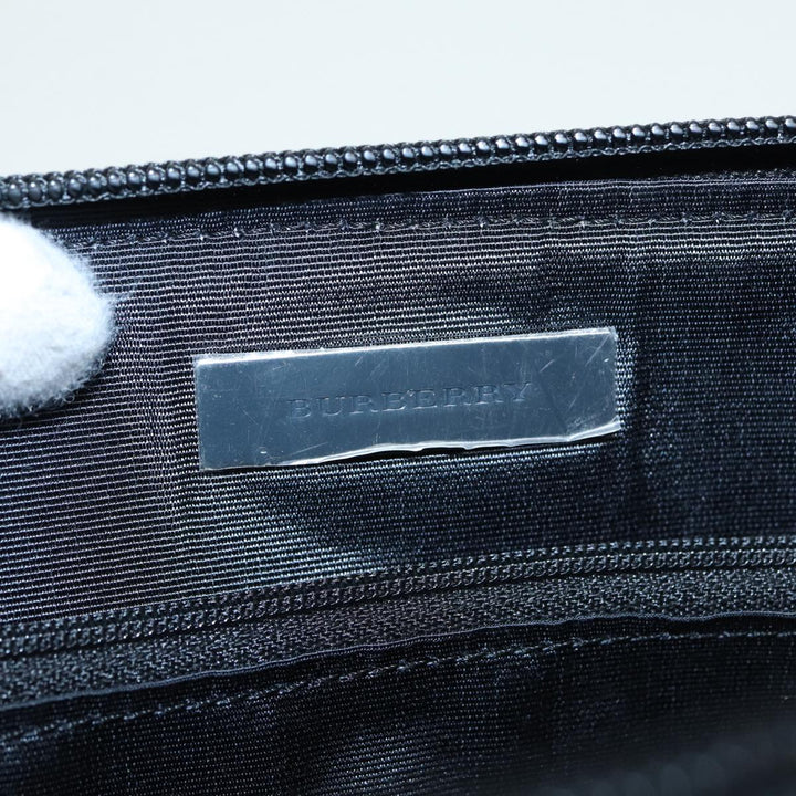 Burberry Nova Check Hand Bag Canvas Leather Beige Black Silver Auth am6793