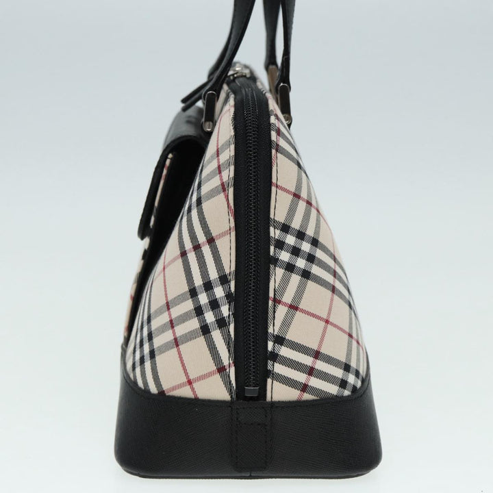 Burberry Nova Check Hand Bag Canvas Leather Beige Black Silver Auth am6793