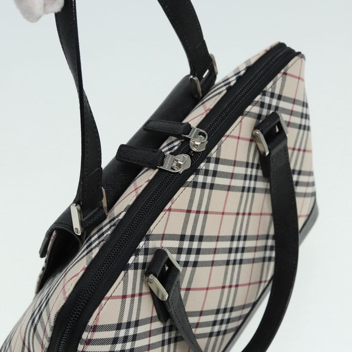 Burberry Nova Check Hand Bag Canvas Leather Beige Black Silver Auth am6793