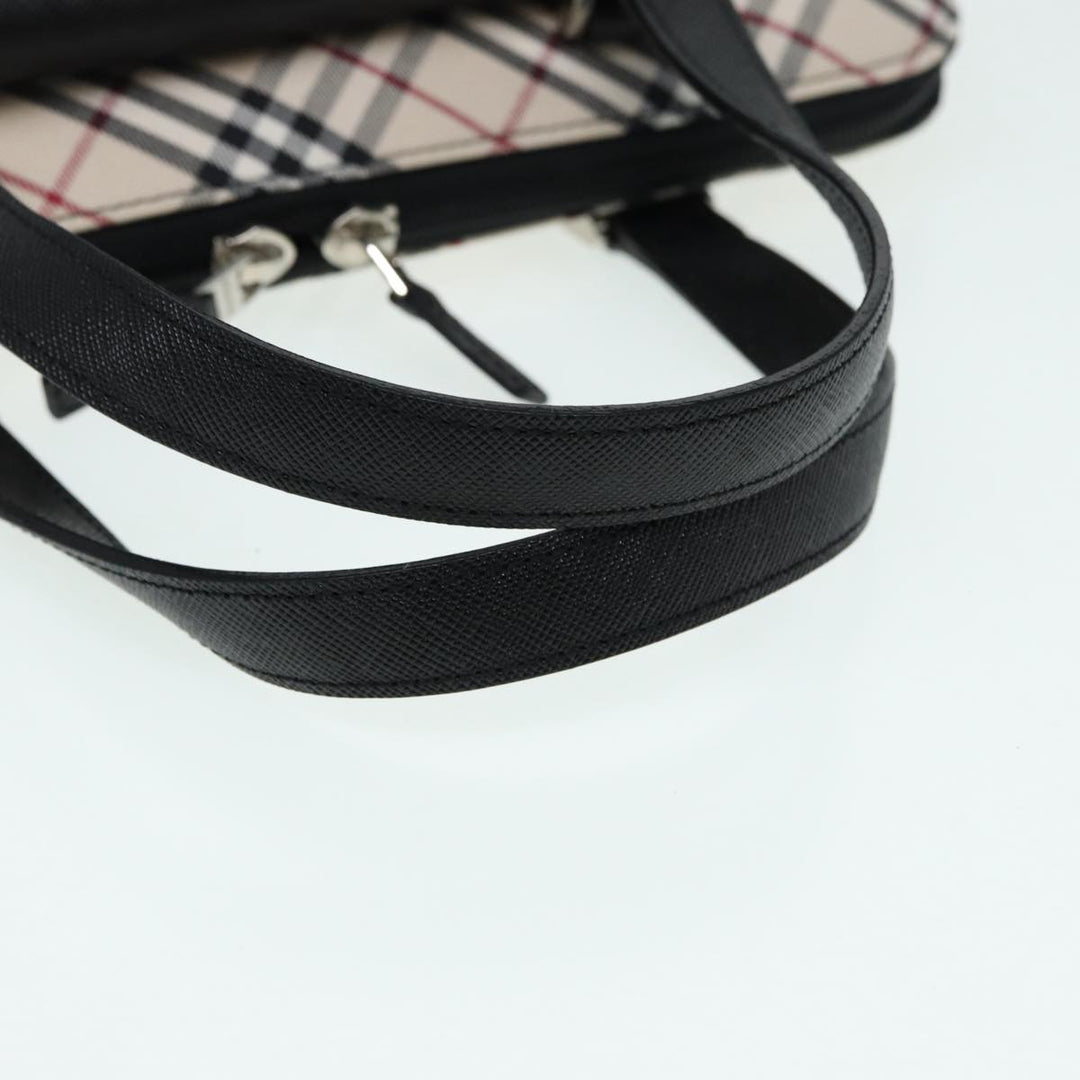 Burberry Nova Check Hand Bag Canvas Leather Beige Black Silver Auth am6793