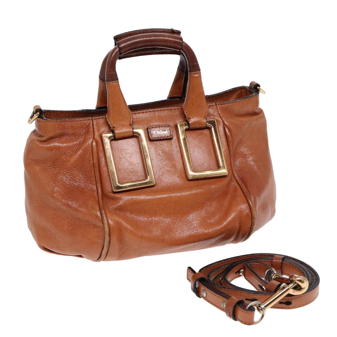 Chloe Etel Hand Bag Leather 2way Brown Gold am6799