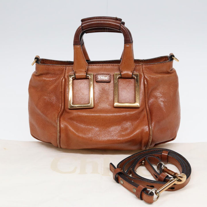 Chloe Etel Hand Bag Leather 2way Brown Gold am6799